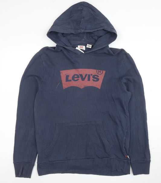 Levi's Men's Blue Pullover Hoodie M Logo Graphic Cotton Sweatshirt