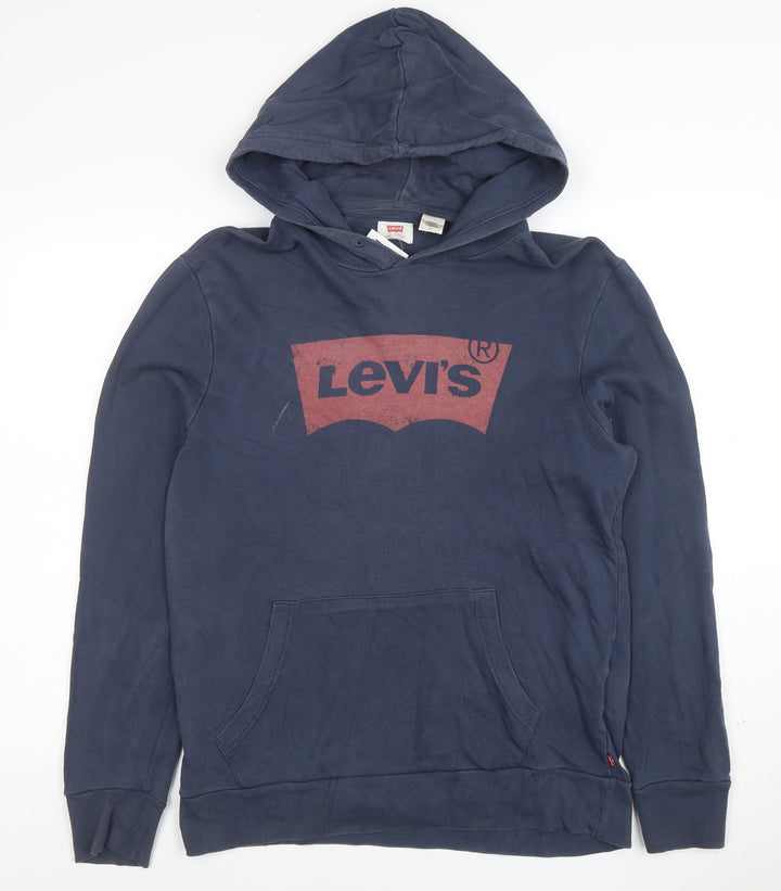 Levi's Men's Blue Pullover Hoodie M Logo Graphic Cotton Sweatshirt