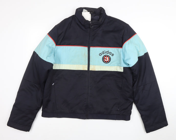 Adidas Men's Blue M Retro Bomber Jacket Full Zip Lined Sportswear
