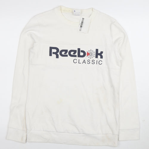 Reebok Classic Mens White Small Crew Neck Graphic Sweatshirt