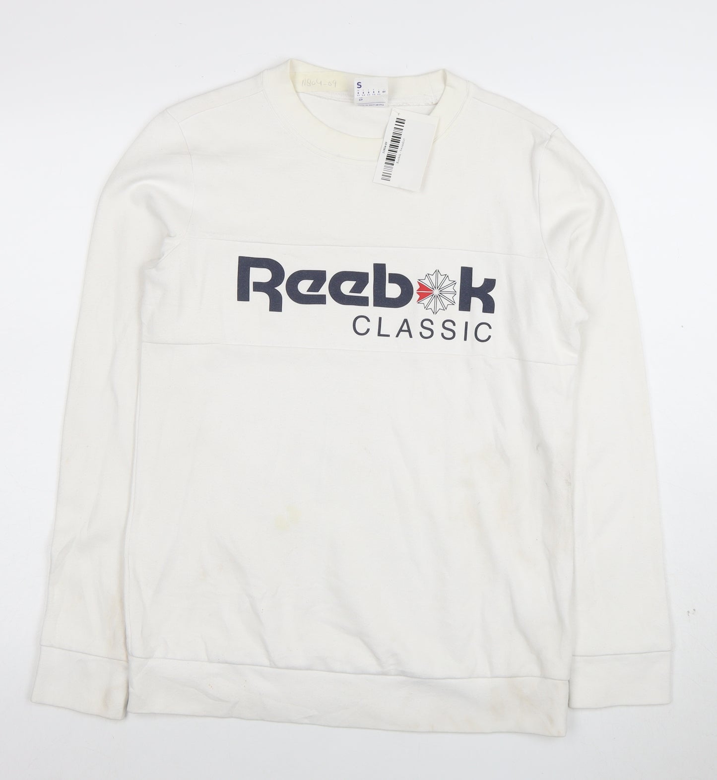 Reebok Classic Mens White Small Crew Neck Graphic Sweatshirt