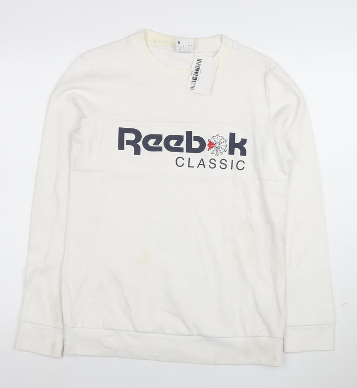 Reebok Classic Mens White Small Crew Neck Graphic Sweatshirt
