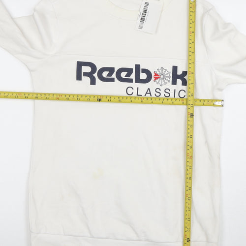 Reebok Classic Mens White Small Crew Neck Graphic Sweatshirt