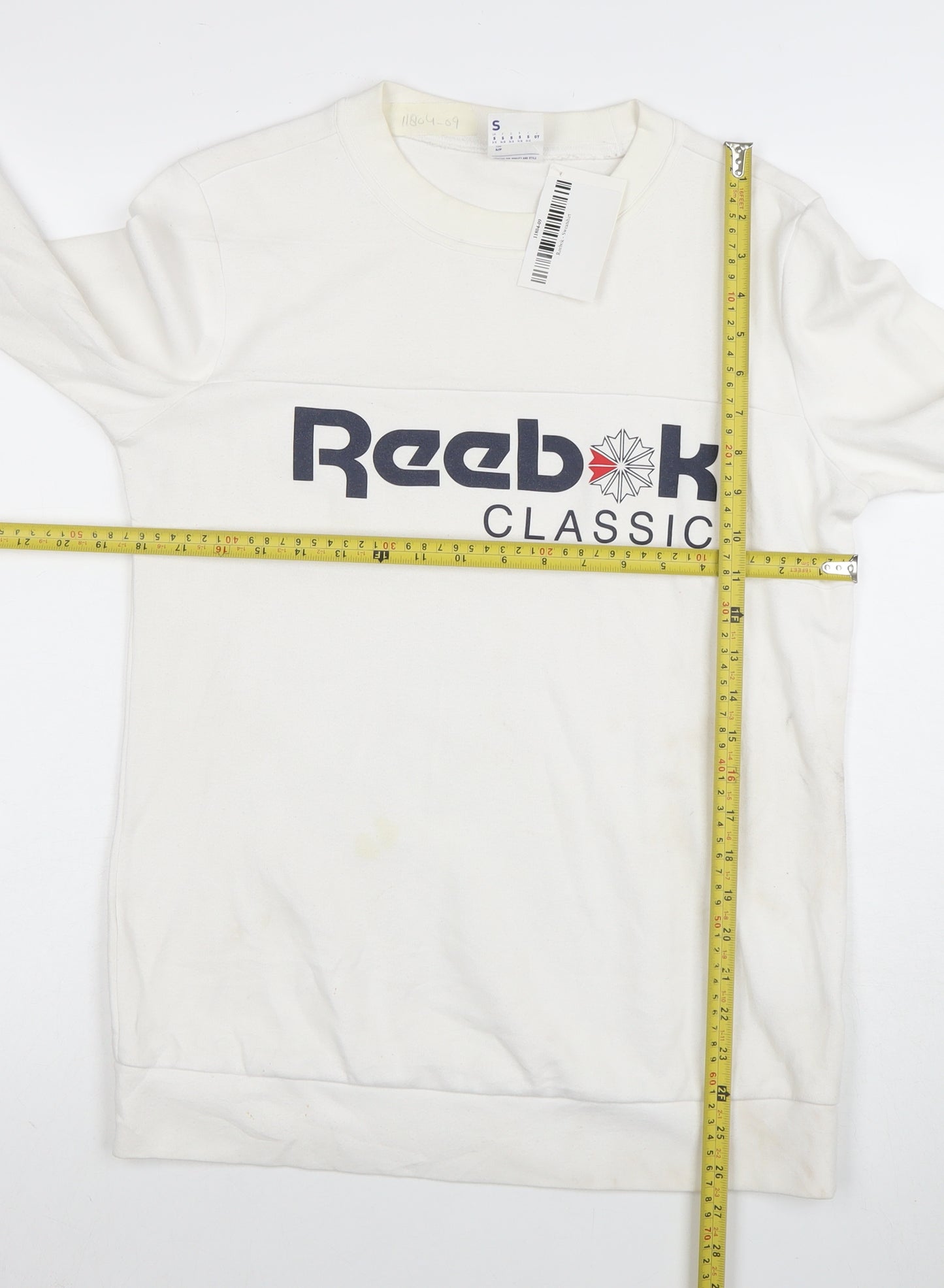 Reebok Classic Mens White Small Crew Neck Graphic Sweatshirt