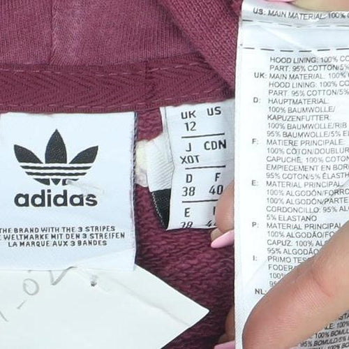 Adidas Women’s Burgundy Pullover Hoodie UK 12 Cotton Blend Casual