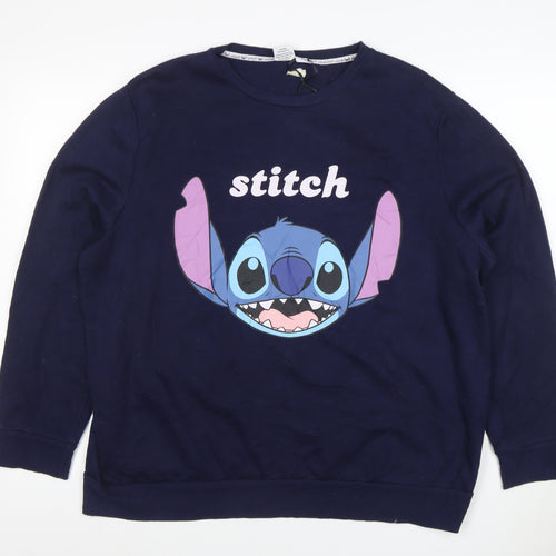 Disney Women’s Navy Stitch Pullover Sweatshirt XL Cotton Blend