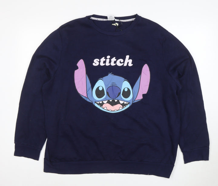 Disney Women’s Navy Stitch Pullover Sweatshirt XL Cotton Blend