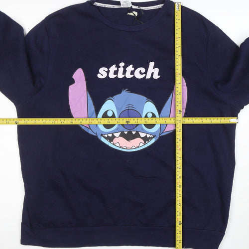 Disney Women’s Navy Stitch Pullover Sweatshirt XL Cotton Blend