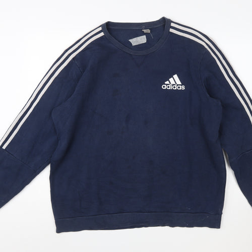 Adidas Mens Blue XL Pullover Sweatshirt Crew Neck Logo Sportswear