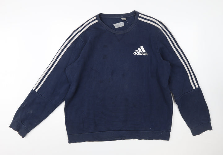 Adidas Mens Blue XL Pullover Sweatshirt Crew Neck Logo Sportswear