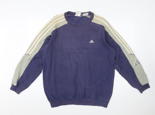 Adidas Men Blue Retro Logo Crew Neck Pullover Sweatshirt S