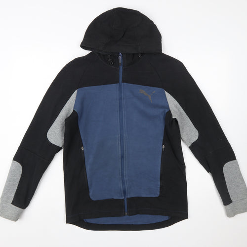 Puma Men's Black Blue Grey Full Zip Hoodie Size S Sportswear