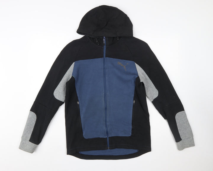 Puma Men's Black Blue Grey Full Zip Hoodie Size S Sportswear