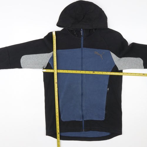 Puma Men's Black Blue Grey Full Zip Hoodie Size S Sportswear