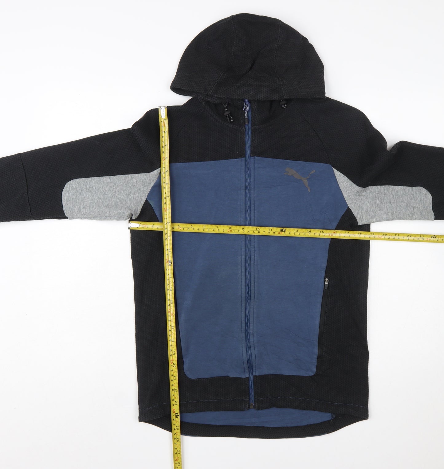 Puma Men's Black Blue Grey Full Zip Hoodie Size S Sportswear