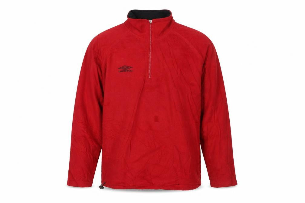 Front view of Umbro Men's Red Fleece 1/4 Zip Pullover Sweatshirt, size L