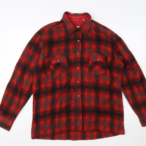 Back Packer Men's Red Flannel Plaid Button-Up Shirt Size L