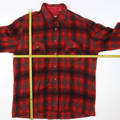 Back Packer Men's Red Flannel Plaid Button-Up Shirt Size L