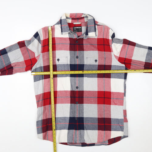 Express Men's Red Plaid Flannel Button-Up Shirt Size L
