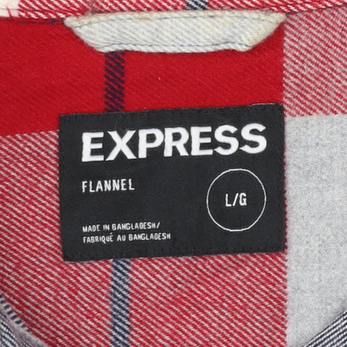 Express Men's Red Plaid Flannel Button-Up Shirt Size L