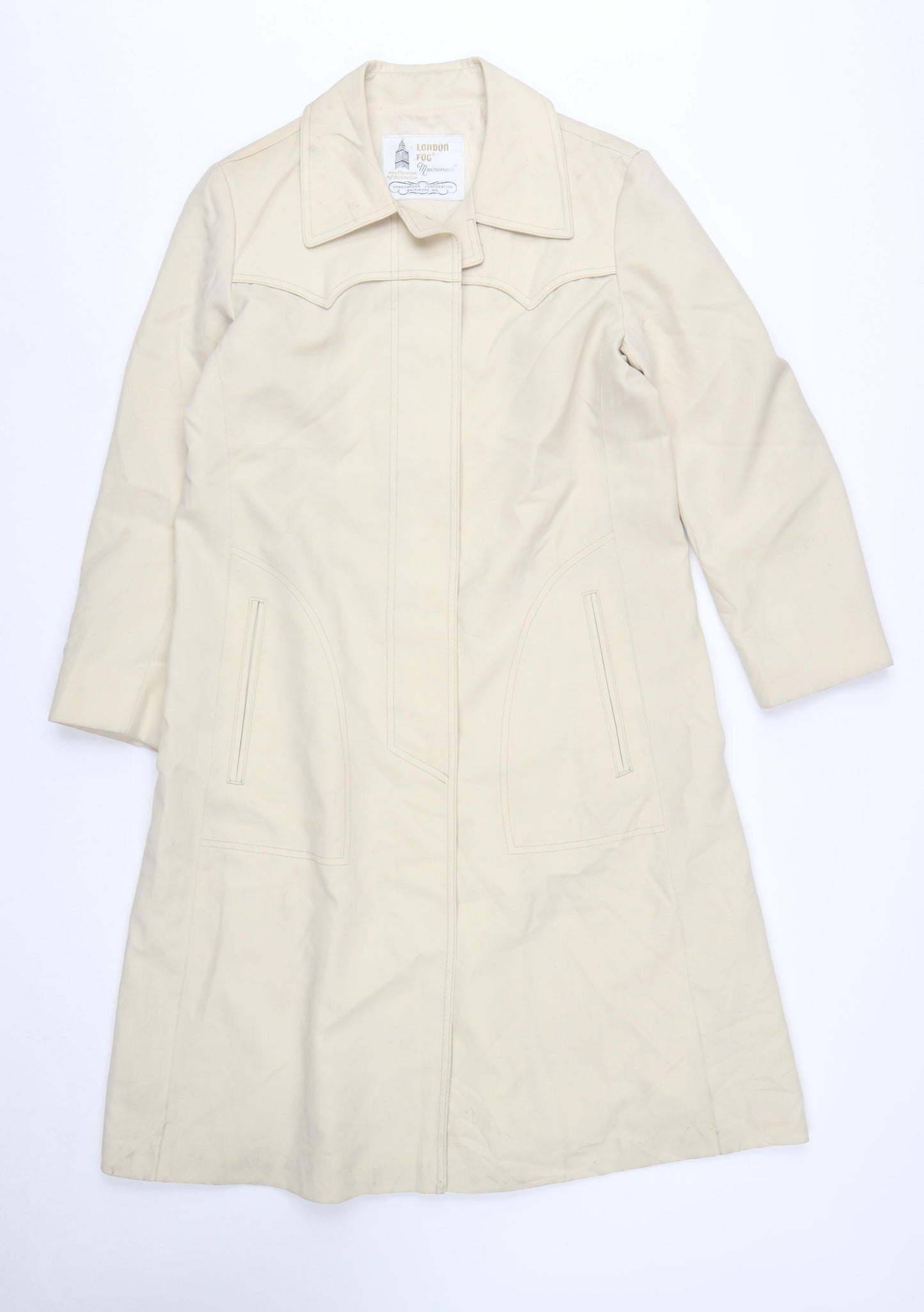 London Fog Women Beige Petite 10 Trench Coat Classic Long Water Resistant