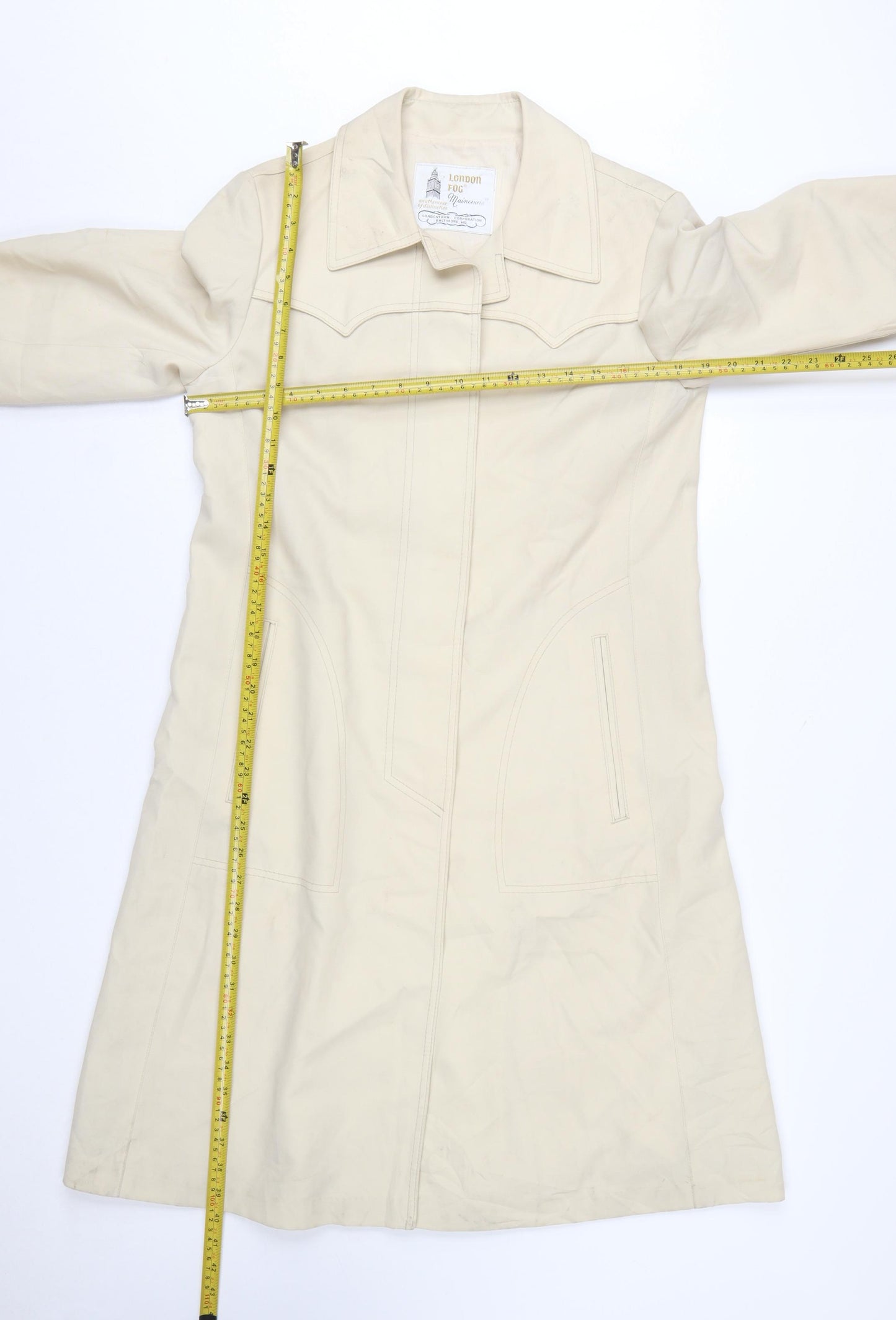 London Fog Women Beige Petite 10 Trench Coat Classic Long Water Resistant