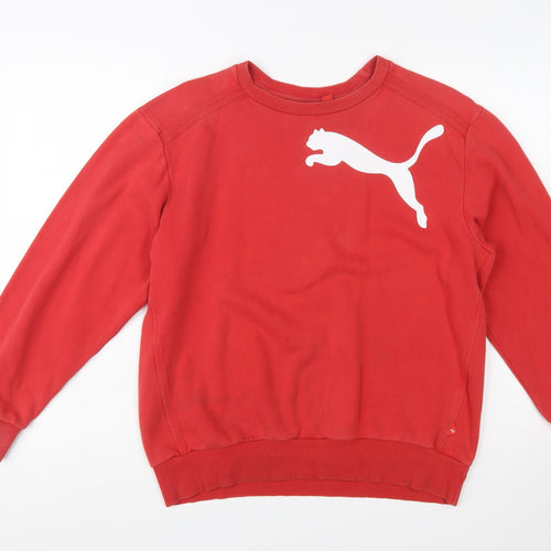 Puma Boys Red Pullover Sweatshirt Size 164 Crew Neck Fleece Logo Top