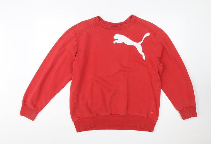 Puma Boys Red Pullover Sweatshirt Size 164 Crew Neck Fleece Logo Top