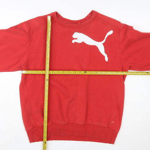 Puma Boys Red Pullover Sweatshirt Size 164 Crew Neck Fleece Logo Top