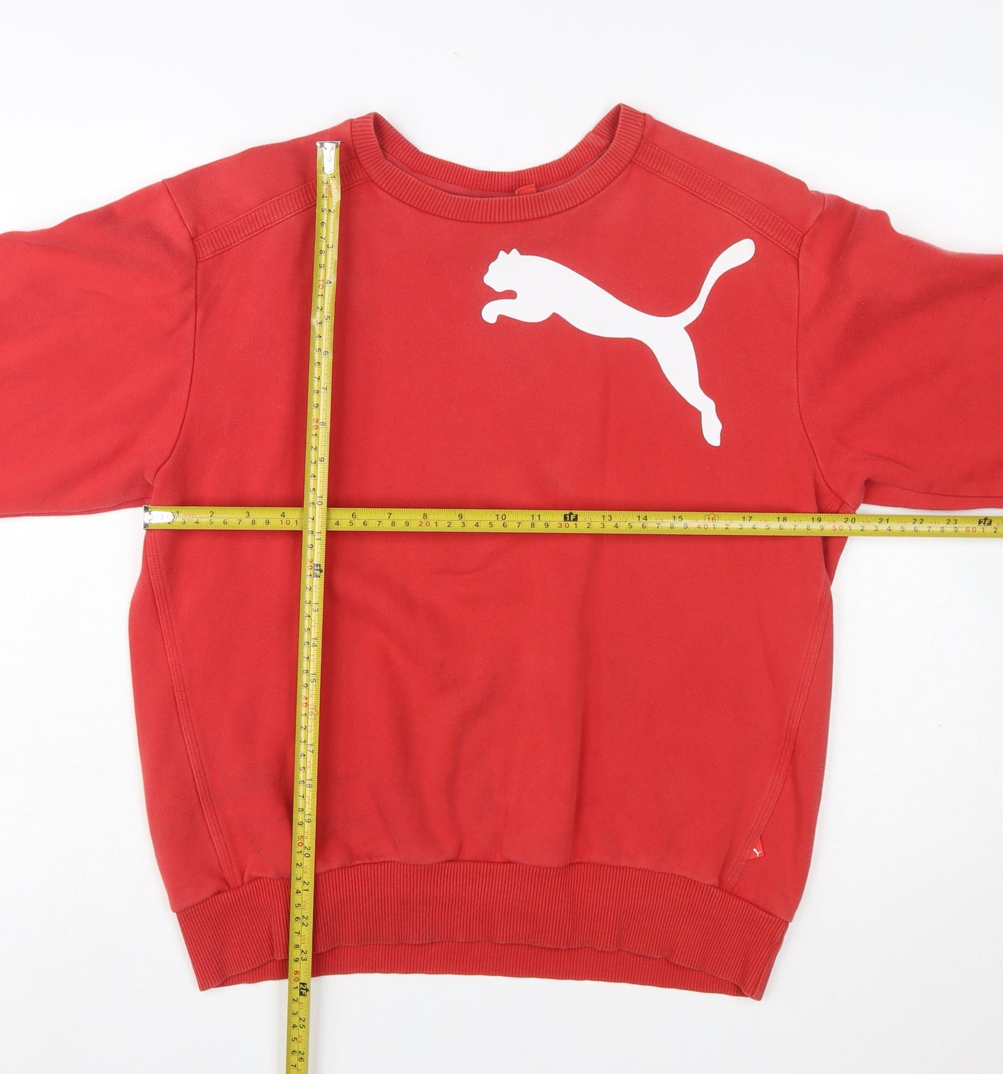 Puma Boys Red Pullover Sweatshirt Size 164 Crew Neck Fleece Logo Top
