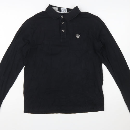 Emporio Armani EA7 Men's Black Long Sleeve Cotton Polo Shirt Size L