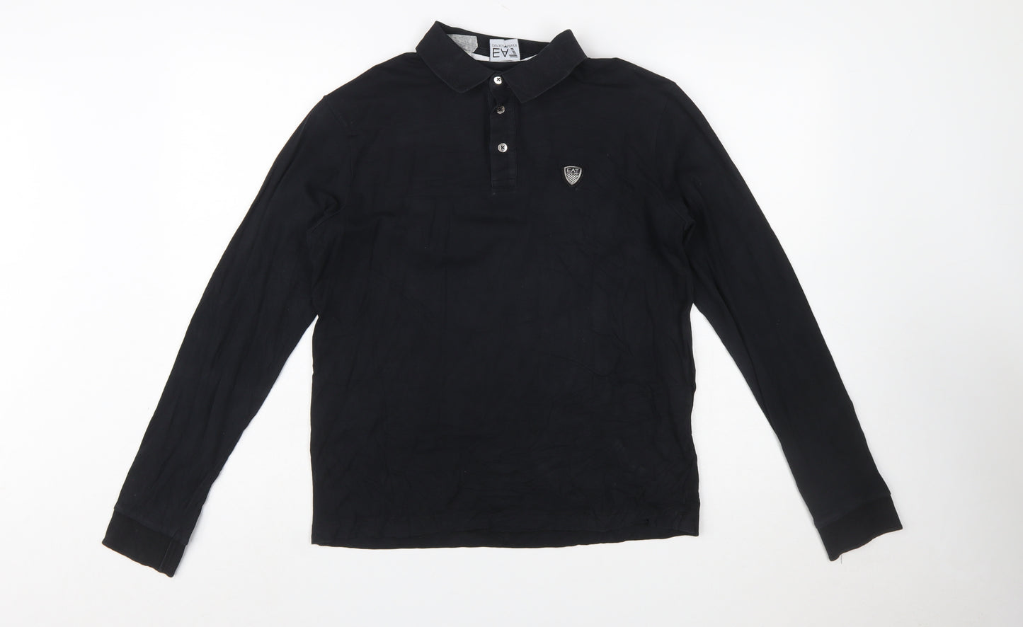 Emporio Armani EA7 Men's Black Long Sleeve Cotton Polo Shirt Size L