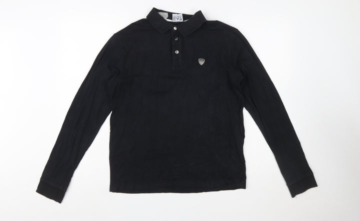 Emporio Armani EA7 Men's Black Long Sleeve Cotton Polo Shirt Size L