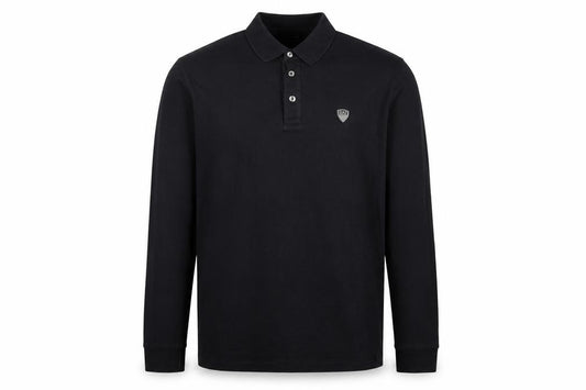 Front view of Emporio Armani EA7 Men's Black Long Sleeve Cotton Polo Shirt, size L