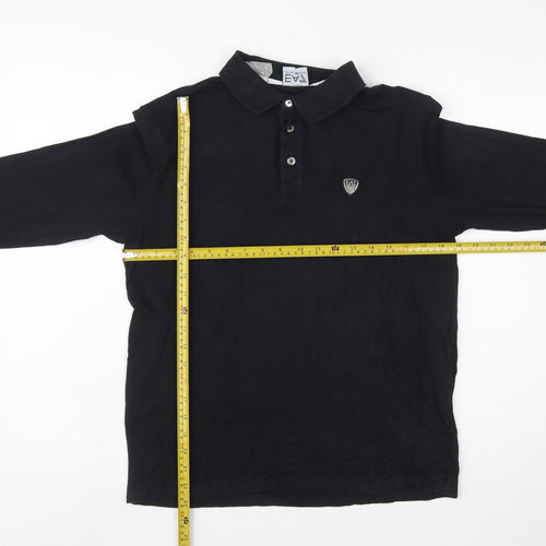 Emporio Armani EA7 Men's Black Long Sleeve Cotton Polo Shirt Size L