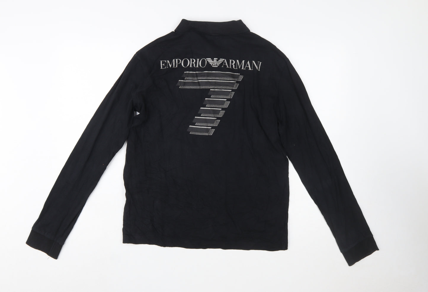 Emporio Armani EA7 Men's Black Long Sleeve Cotton Polo Shirt Size L