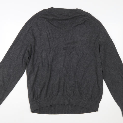 Tommy Hilfiger Men Grey XL V-Neck Cotton Jumper Classic Knit