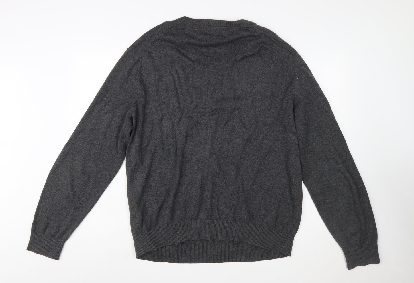 Tommy Hilfiger Men Grey XL V-Neck Cotton Jumper Classic Knit