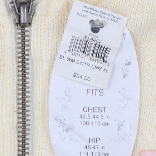 Disney Women’s Ivory Full Zip Mock Neck Jumper XL Cruise Line