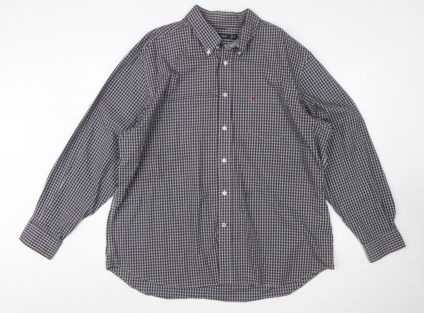 Nautica Men's Blue Check Long Sleeve Button-Down Cotton Shirt XXL