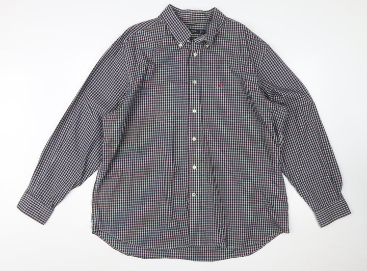 Nautica Men's Blue Check Long Sleeve Button-Down Cotton Shirt XXL