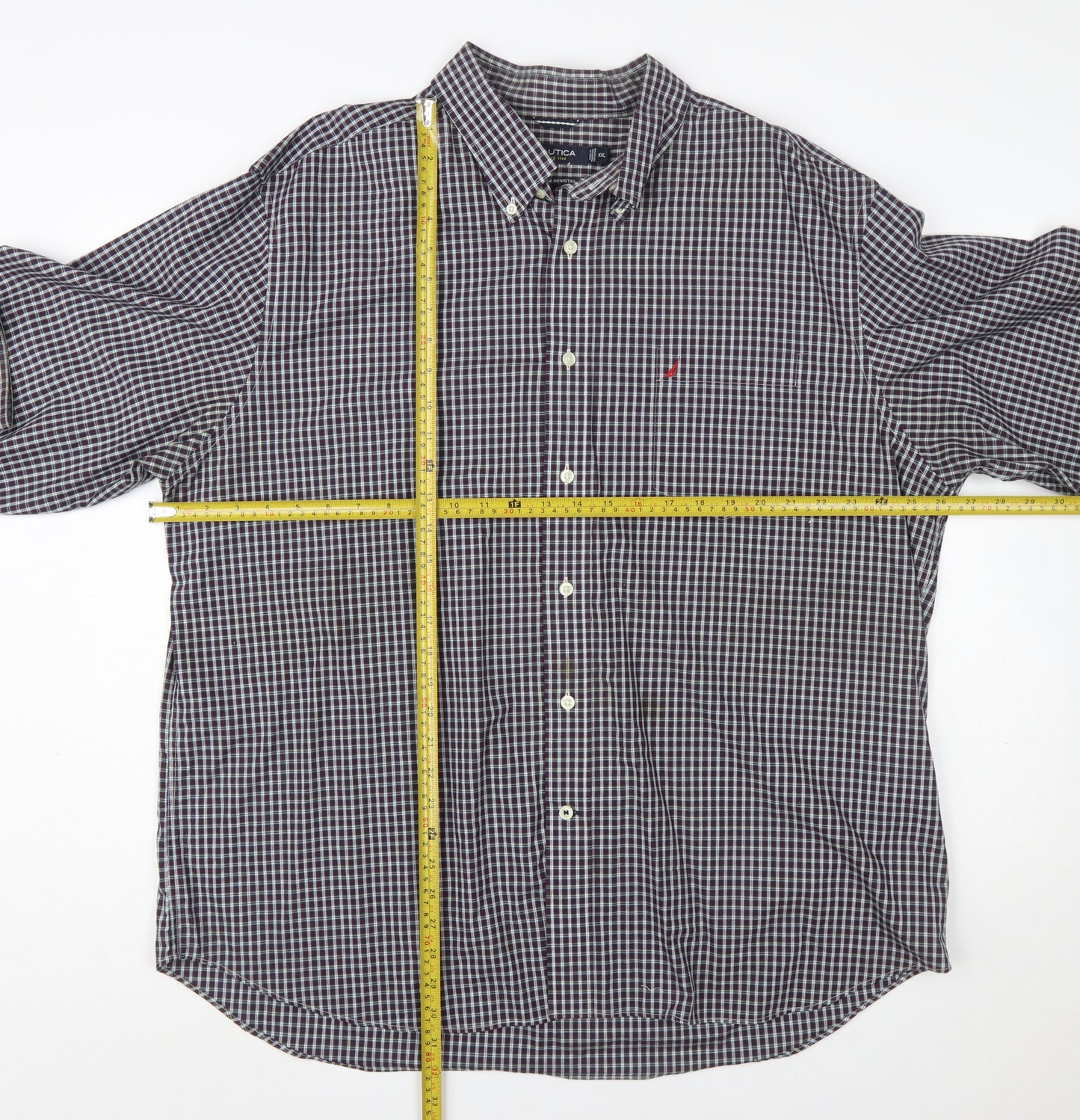 Nautica Men's Blue Check Long Sleeve Button-Down Cotton Shirt XXL