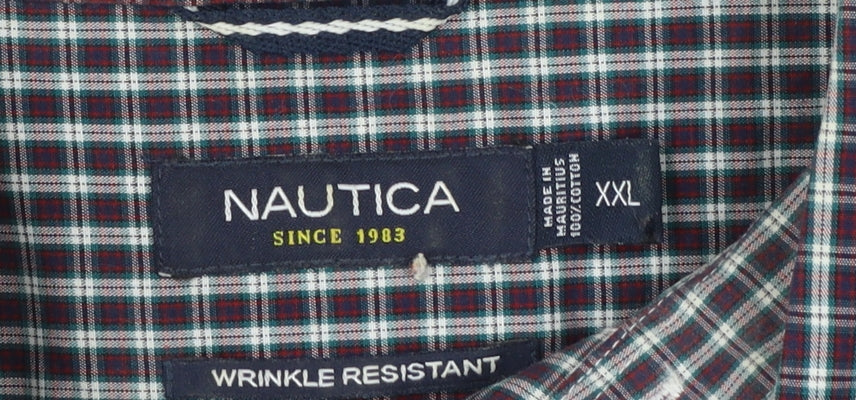 Nautica Men's Blue Check Long Sleeve Button-Down Cotton Shirt XXL