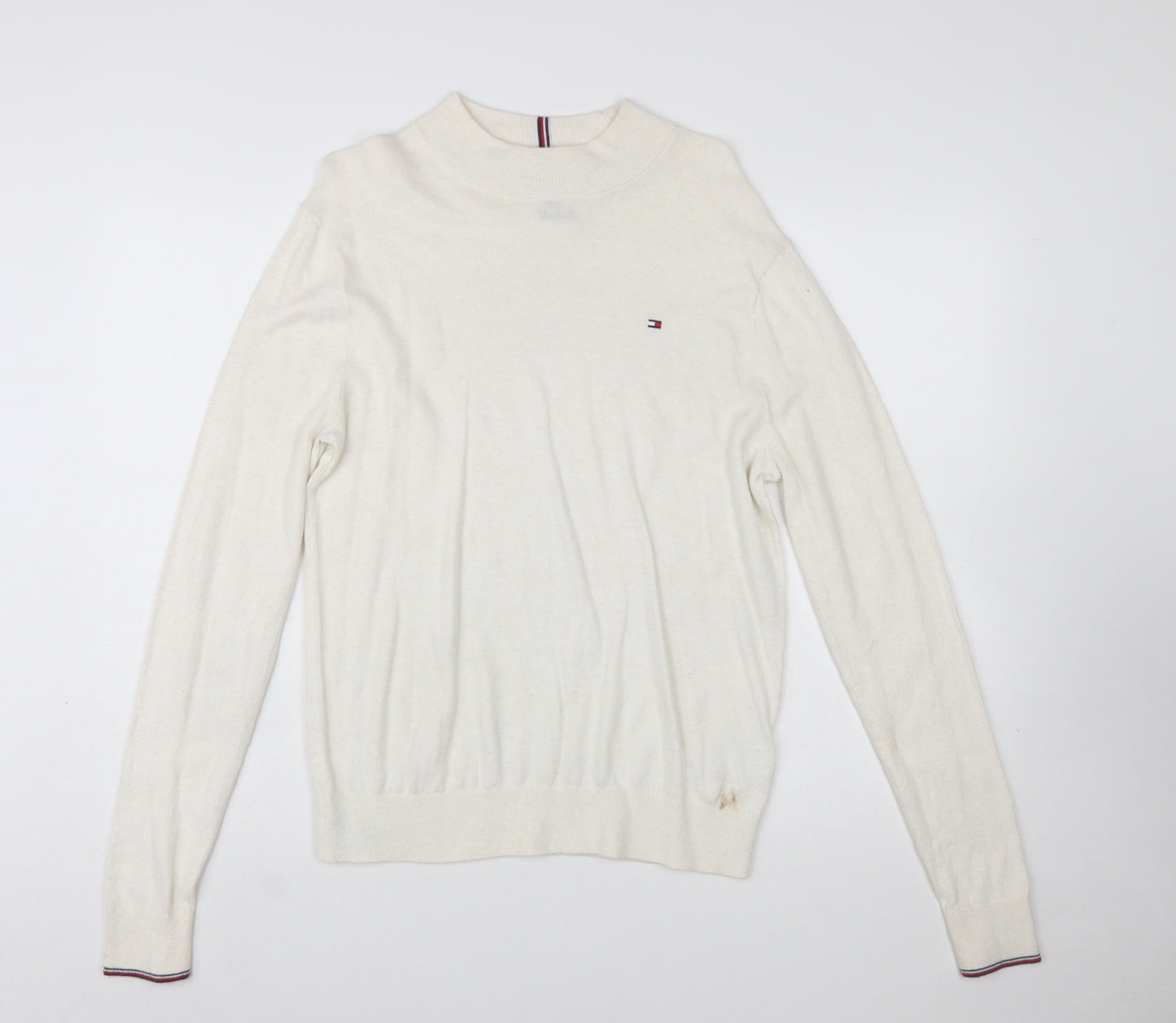 Tommy Hilfiger Men's Ivory Cotton Cashmere Pullover Jumper Size S