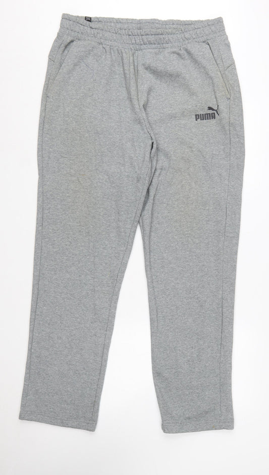 Puma Men Grey 2XL Regular Fit Sweatpants Cotton Blend