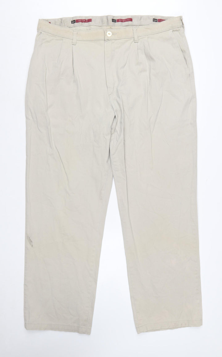 Lee Men’s Beige Chino Trousers 42x32 Regular Fit Cotton Stretch