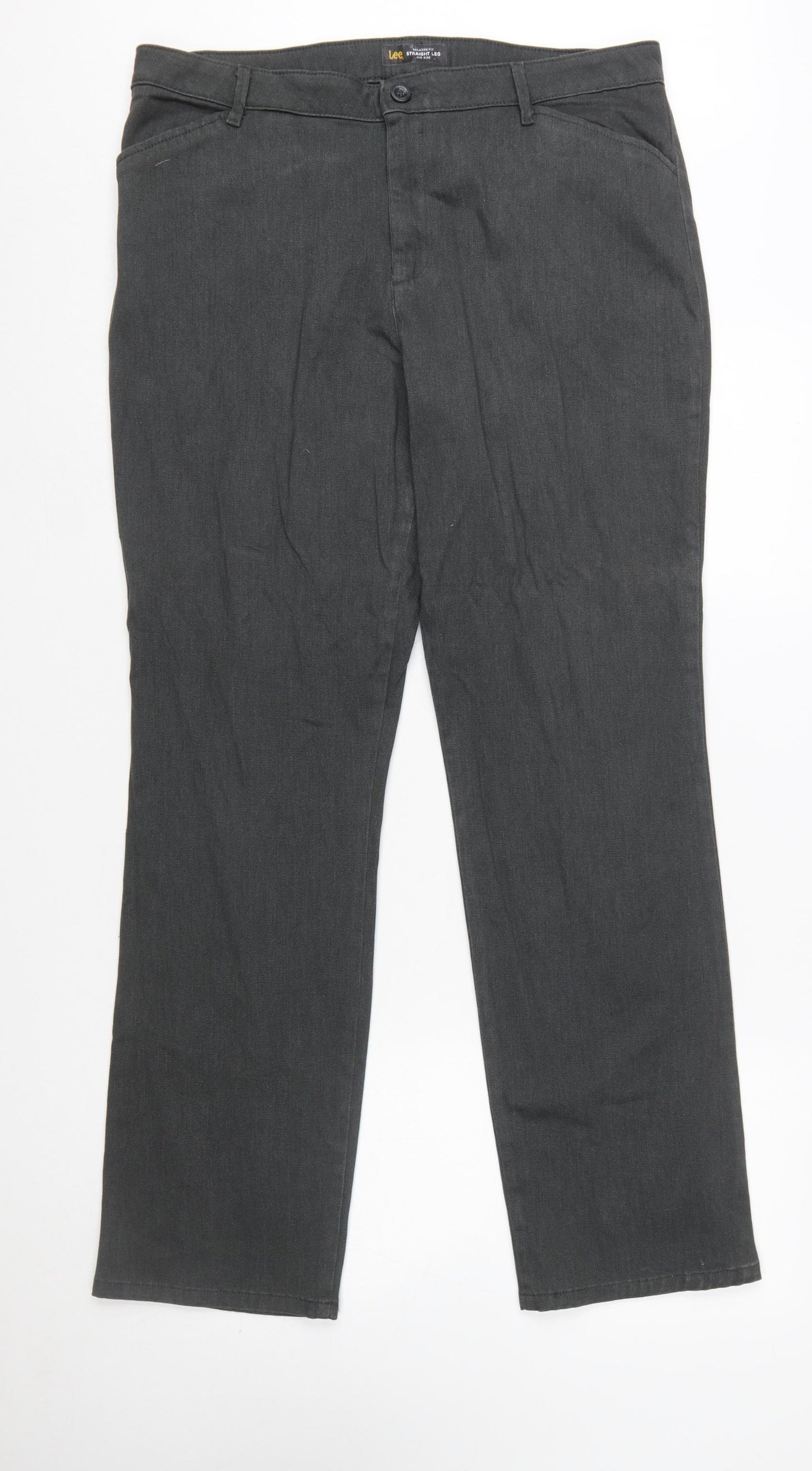 Lee Women’s Grey Straight Leg Mid Rise Relaxed Fit Trousers Size 14