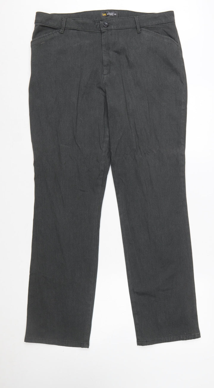Lee Women’s Grey Straight Leg Mid Rise Relaxed Fit Trousers Size 14