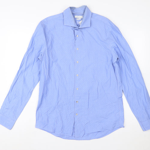 Calvin Klein Men Blue Classic Button-Up Shirt Slim Fit Size 16