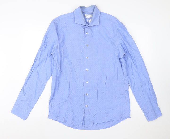 Calvin Klein Men Blue Classic Button-Up Shirt Slim Fit Size 16